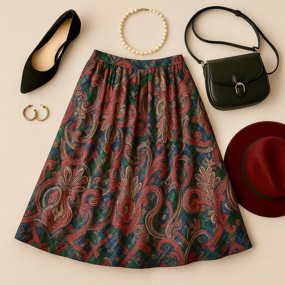 Separate Issue Vintage Chic Paisley A-Line Pleated Skirt